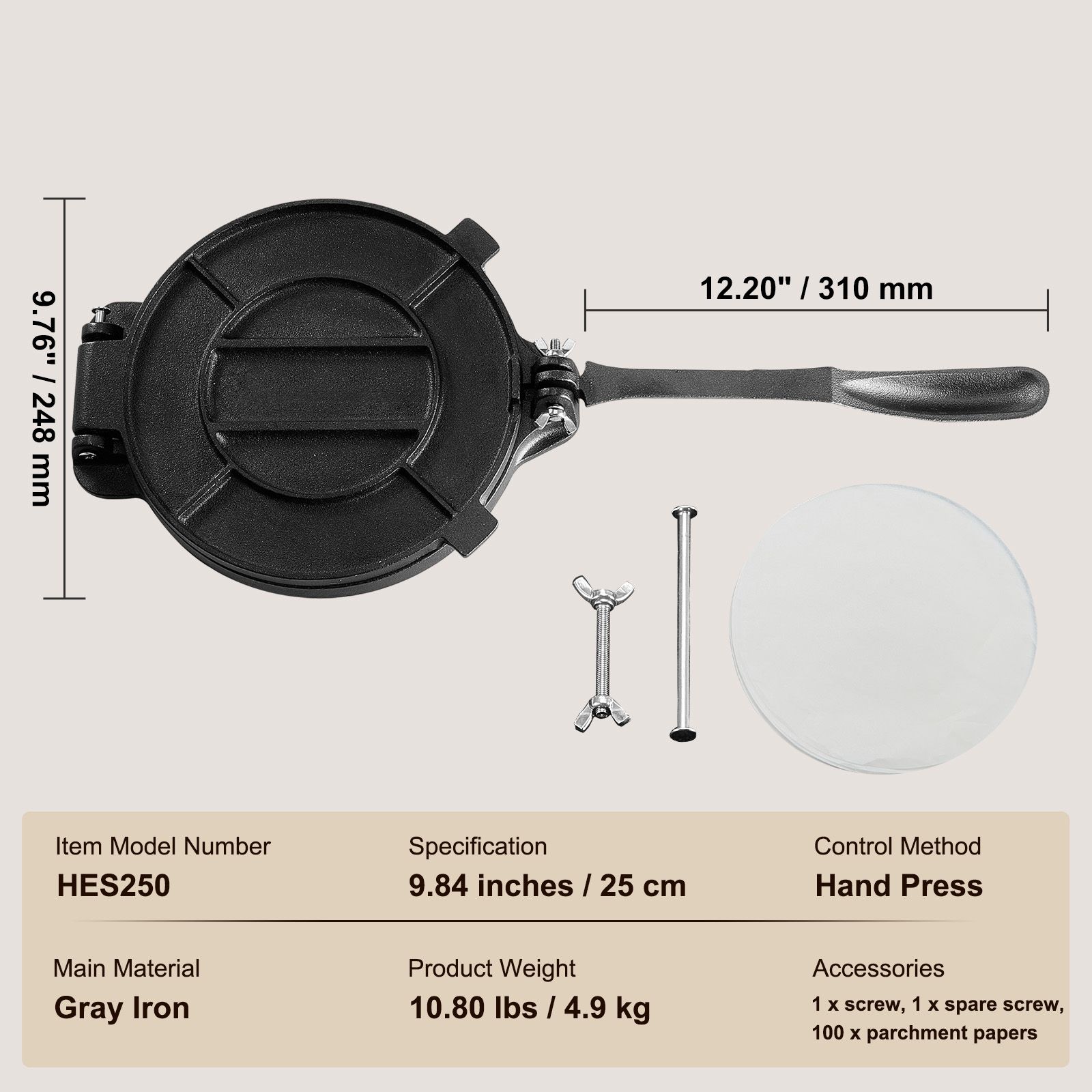 Tortilla Press Cast - Presse à tortillas, 8 pouces, pour